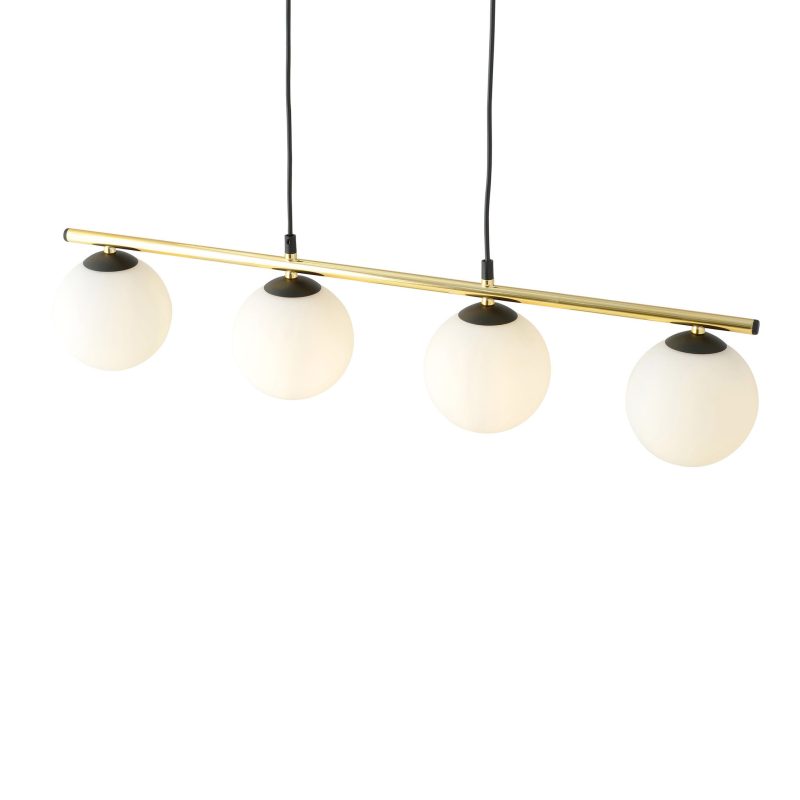 Emibig Lampada a sospensione lunga nera e ottone 4x E14 lampadine in vetro satinato
