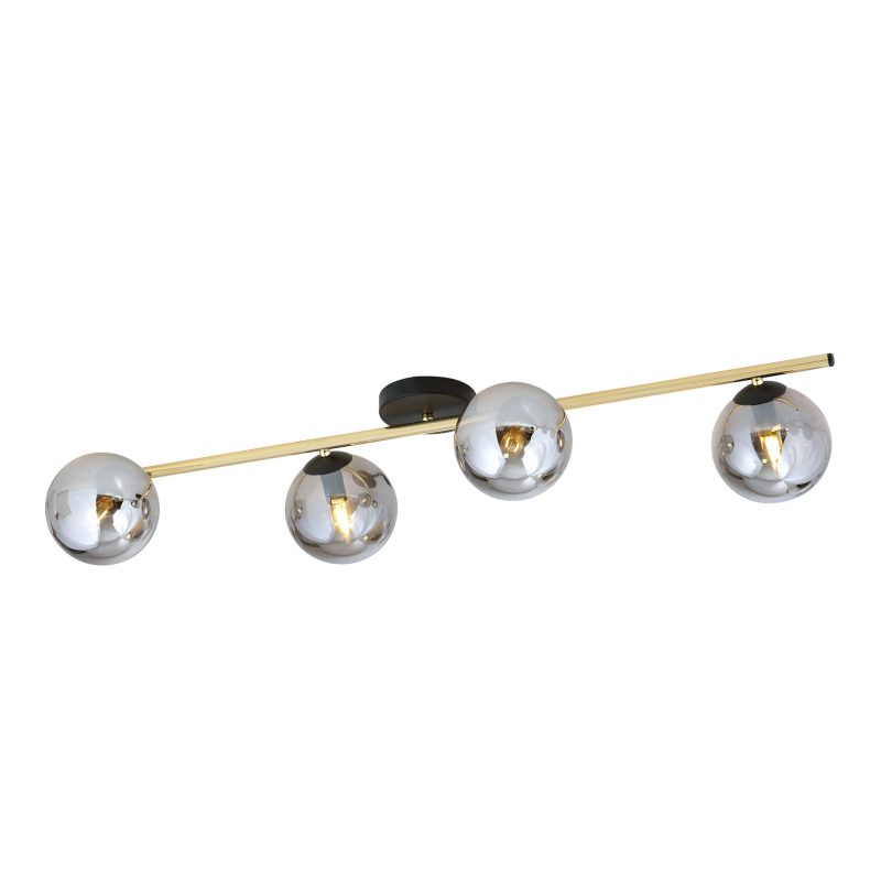 Emibig Plafondverlichting 4x E14 zwart met messing en gerookt glas bollen