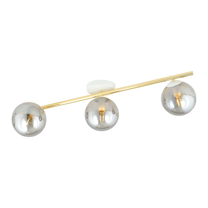 Emibig Éclairage plafond 3x E14 blanc avec ampoules en verre fumé et laiton