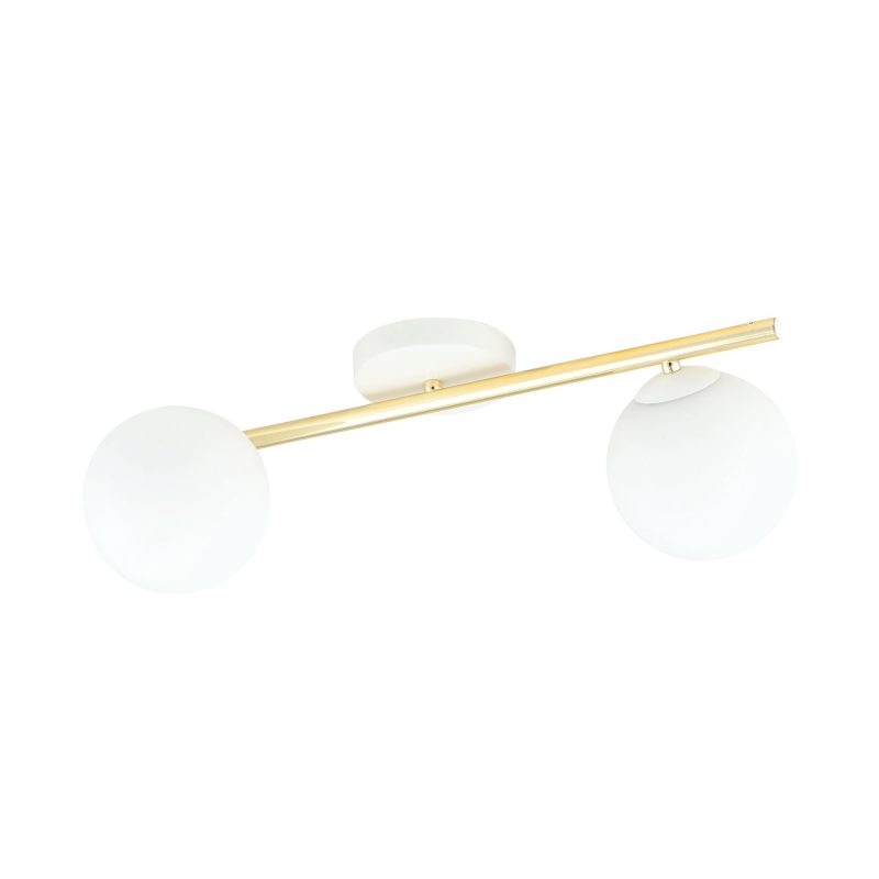 Emibig Design ceiling lamp 2x E14 white with brass and frosted glass bulbs