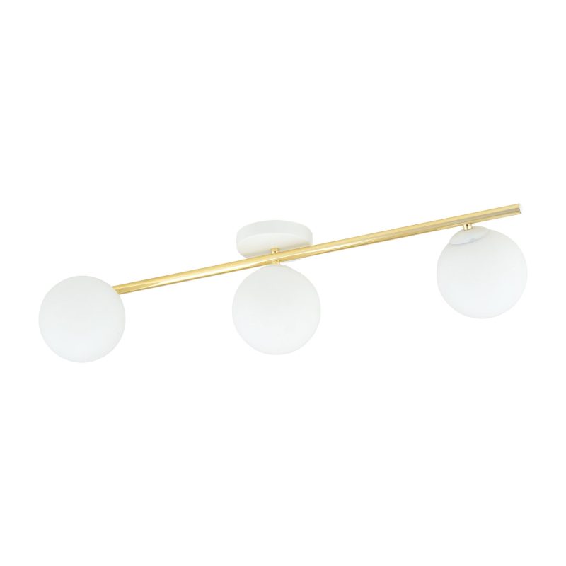 Emibig Design-Deckenleuchte 3x E14 weiß mit Messing- und Milchglaskolben