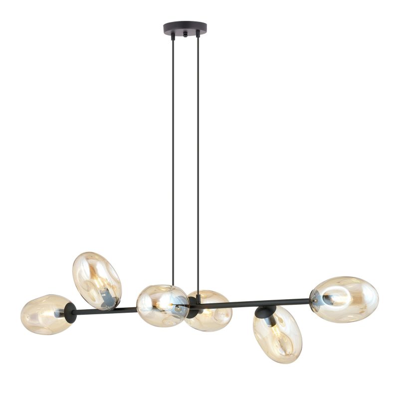 Emibig Design pendellamp met 6 geblazen amberkleurige glazen E14