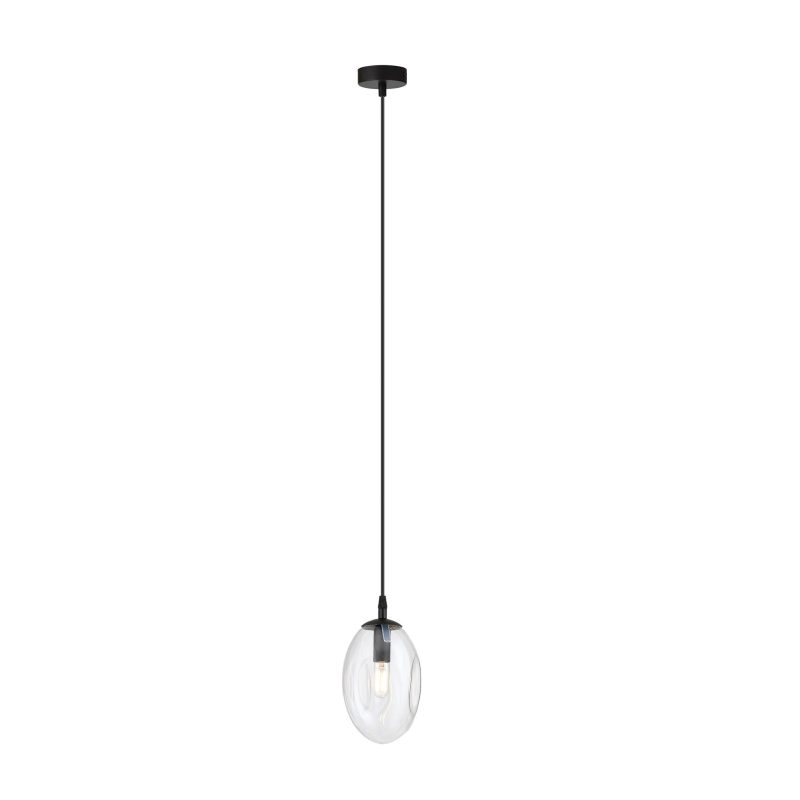 Emibig Schwarze Pendelleuchte mit 1x E14 geblasenem transparentem Glas