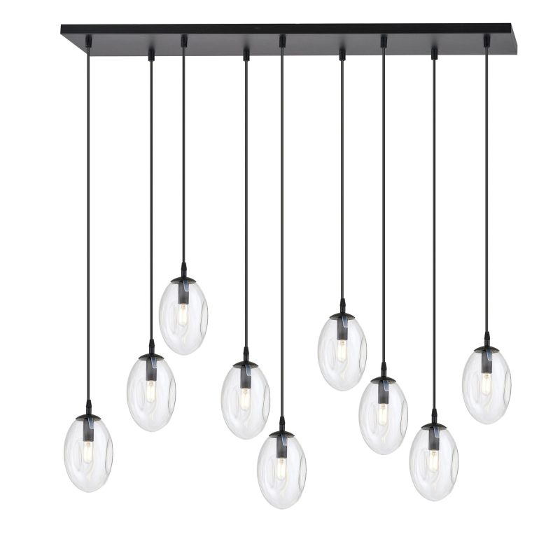Emibig Lampe suspendue noire exceptionnellement longue avec 9 verres transparents E14