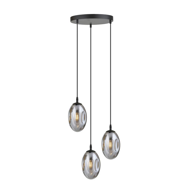 Emibig Knappe 3 licht zwarte pendel met 3x E14 geblazen gerookt glas