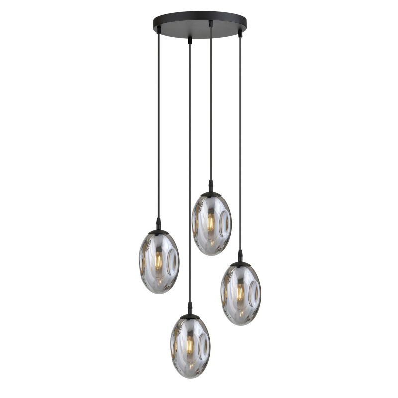 Emibig Design 4 light black pendant with 4x E14 blown smoke glass