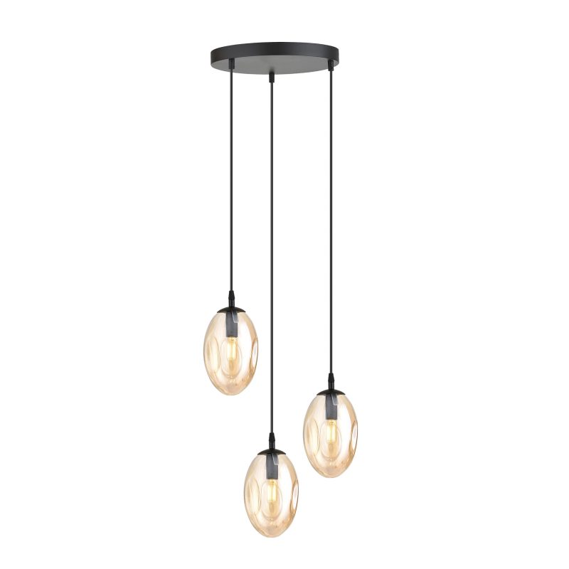 Emibig Lampada a sospensione con 3 pendenti E14 nero vetro ambra