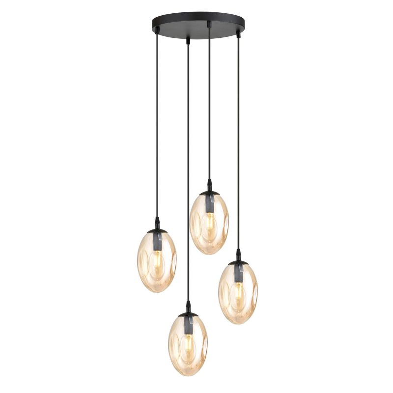 Emibig Lámpara colgante con 4 pendientes E14 negro vidrio soplado ámbar