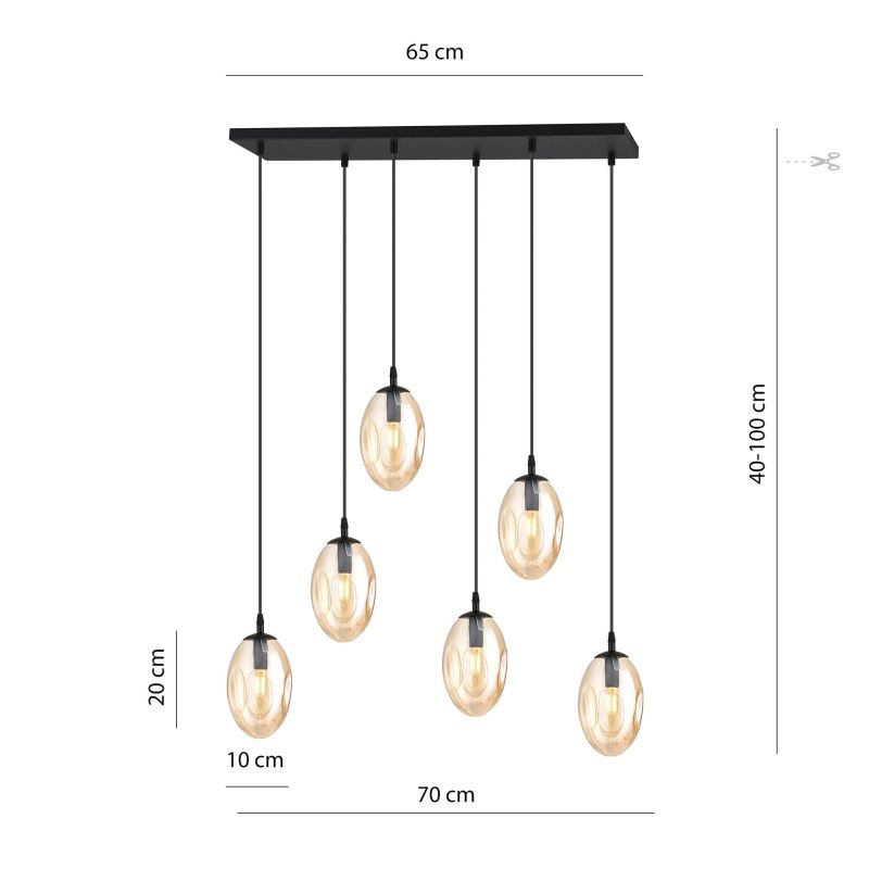 Emibig Grande lampada a sospensione lunga con 6 pendenti in vetro ambra E14