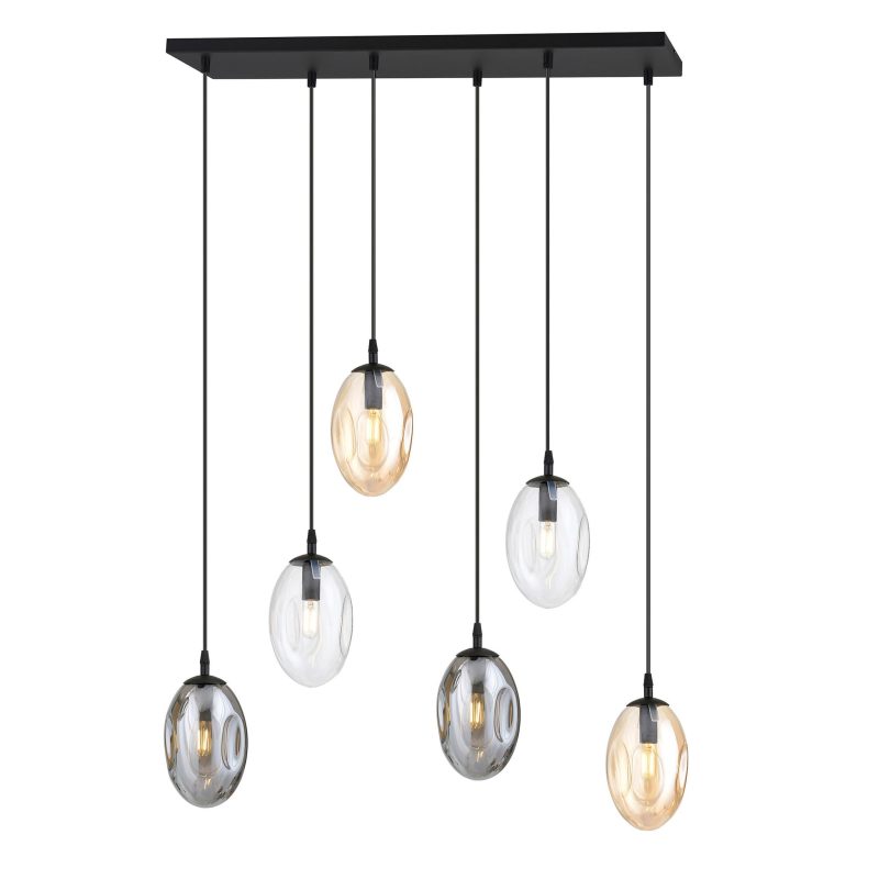 Emibig Lampada da tavolo lunga con 6 pendenti E14 in vetro soffiato diverso