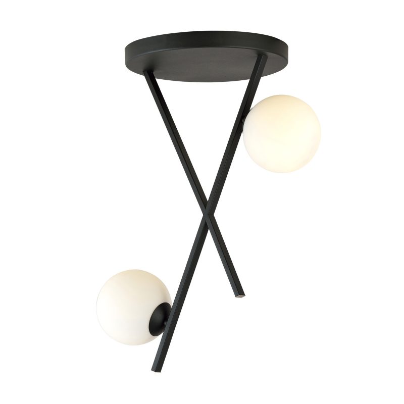 Emibig Lampada da soffitto con barre metalliche e 2 lampadine in vetro satinato E14