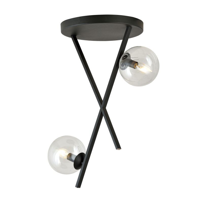 Emibig Lampada da soffitto nera con barre metalliche e 2 sfere di vetro trasparente E14