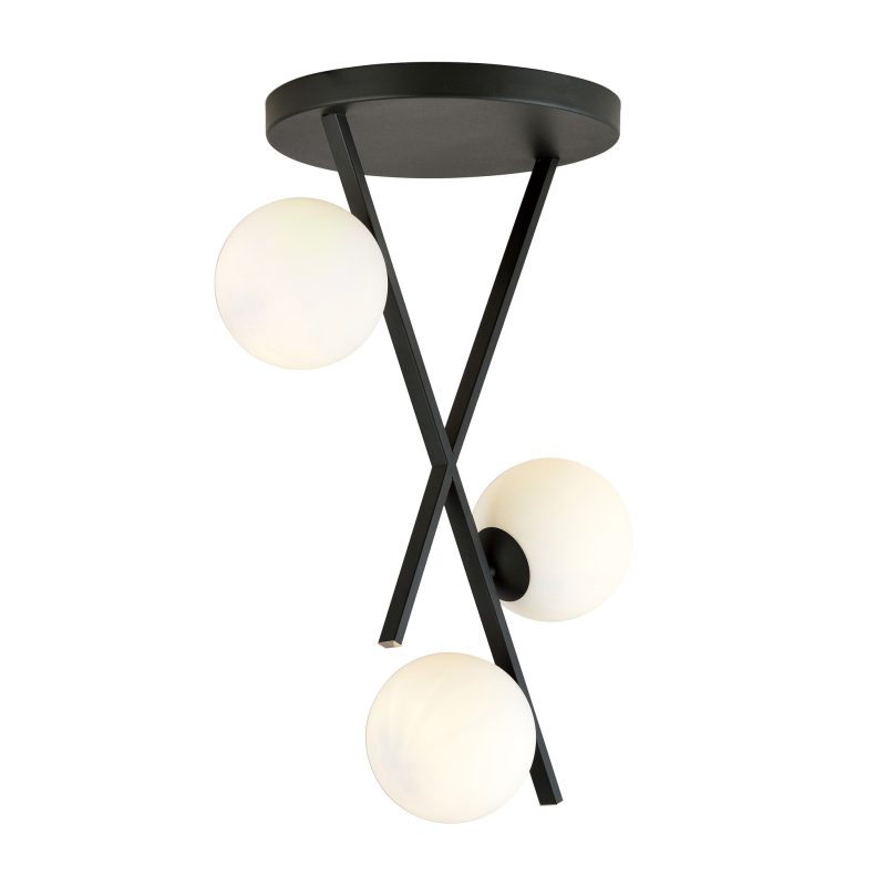 Emibig Lampada da soffitto con tige sospese e 3 sfere di vetro bianco latte E14