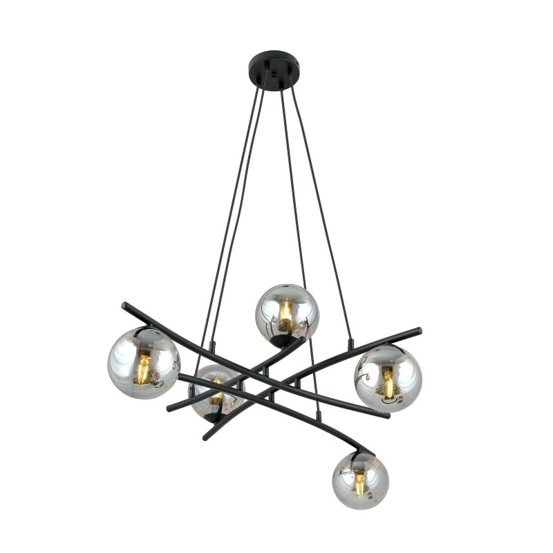 Emibig Exceptional black hanging lamp with 5 fumed glass balls E14