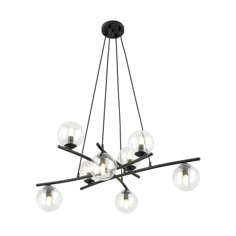 Emibig Very large design black hanging lamp with 8 transparent glass balls E14