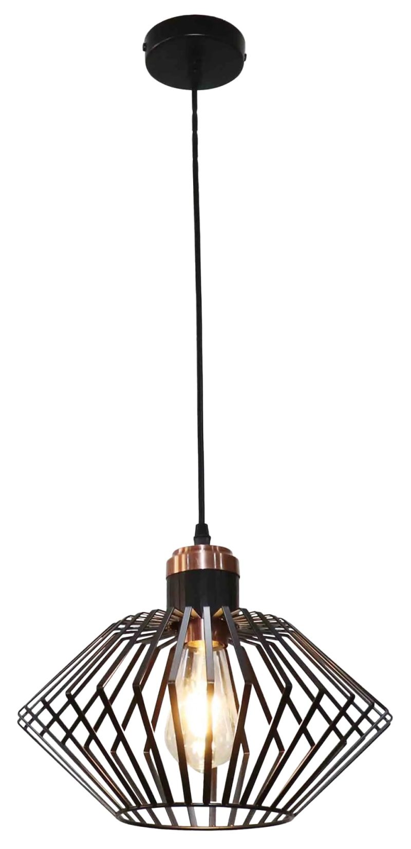 Fantasia Shuru lampada a sospensione gabbia metallica rombo nero/rame Ø32cm