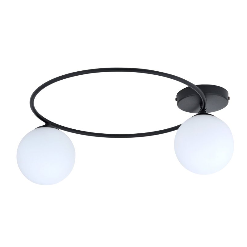 Emibig Lampada da soffitto elegante nera con sfere di vetro bianco 2x E14