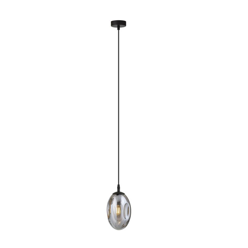 Emibig Schwarze Pendelleuchte mit 1x E14 geblasenem transparentem Glas