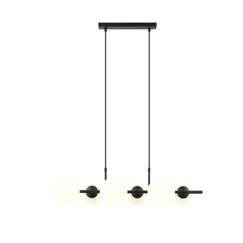 Emibig Lampada a sospensione 6 bulbi nera con sfere di vetro bianco opaco E14