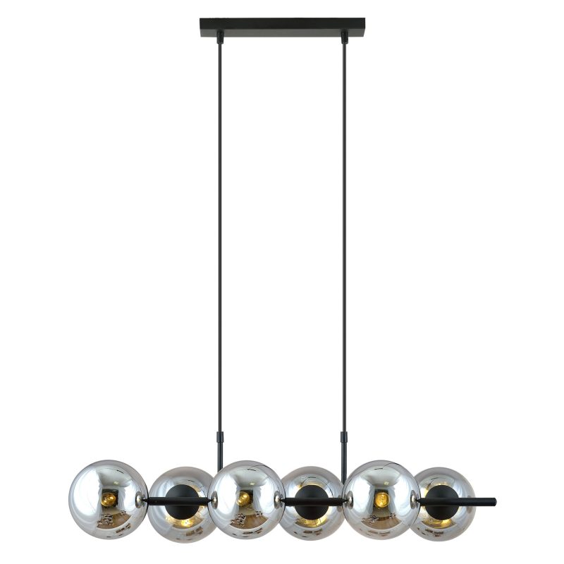 Emibig Bella lampada a sospensione nera a 6 luci con bulbi in vetro fumé e connessione E14