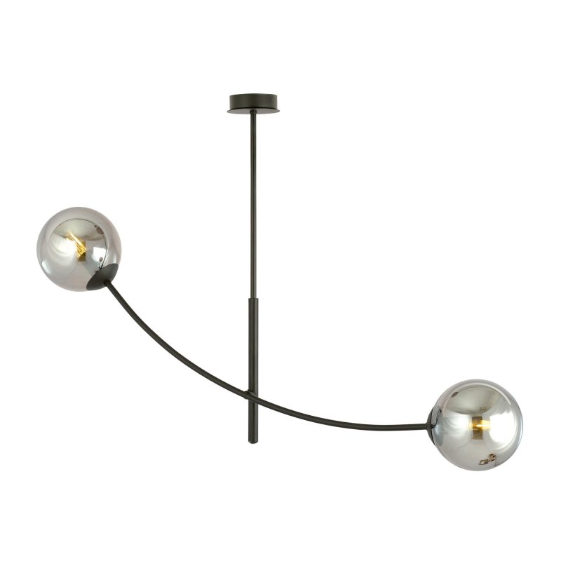 Emibig Lampada a sospensione nera con 2 bracci curvi e lampadine fumé E14