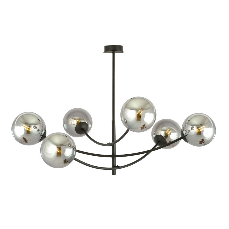 Emibig Pendelleuchte mit 6 gebogenen Armen in Schwarz und Rauchlampen E14