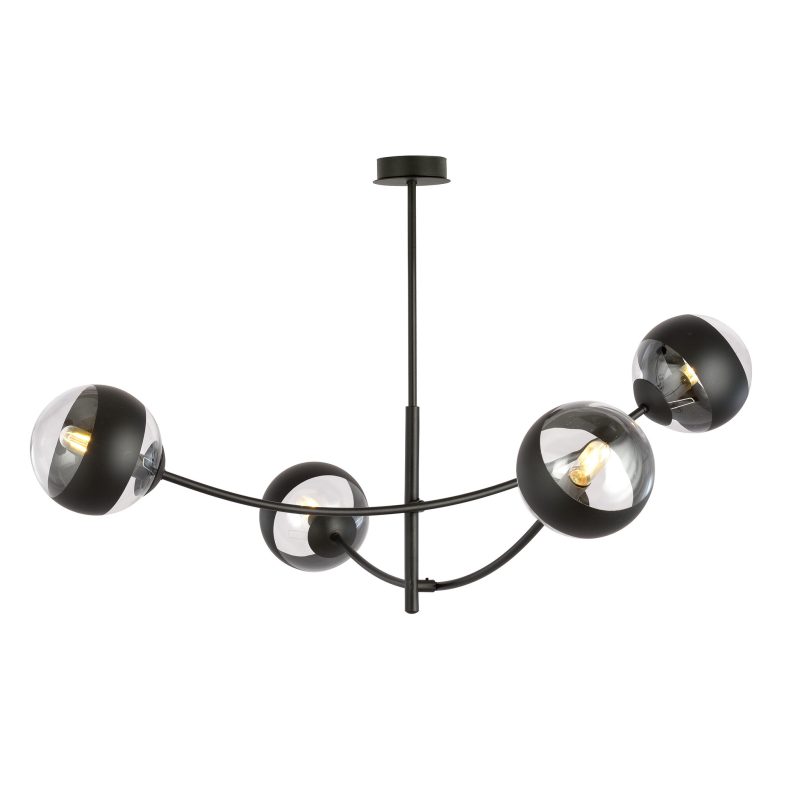 Emibig Lampada a sospensione nera con 4 bracci curvi e lampadine a righe E14