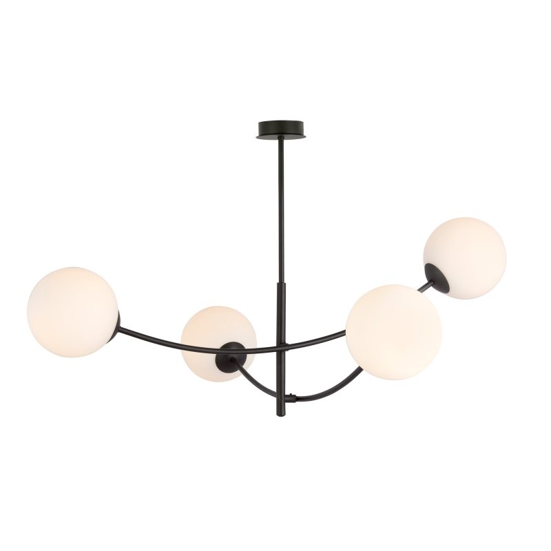 Emibig Lampada a sospensione 4 bracci curvi nera e vetro opale bianco E14