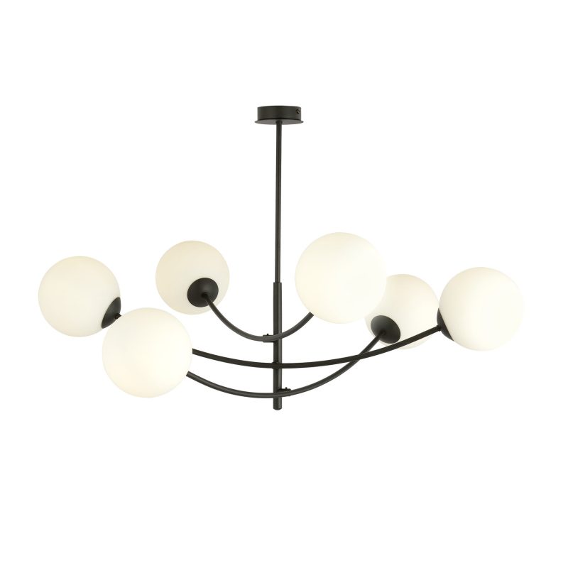Emibig Lampada a sospensione 6 braccia curve nera e vetro opale bianco E14