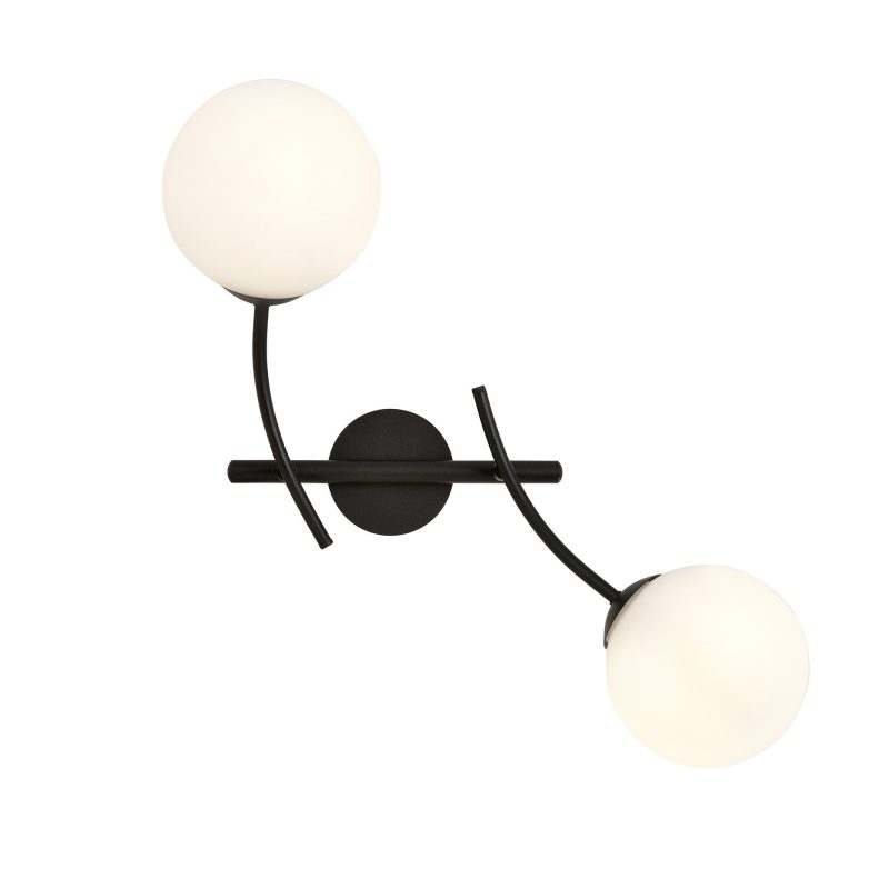 Emibig Applique da parete con bracci curvi doppi e sfere di vetro bianco E14