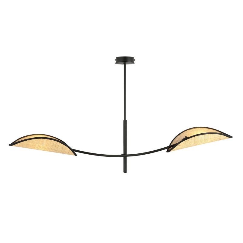 Emibig Lampada a sospensione nera e in rattan con 2 bracci curvi