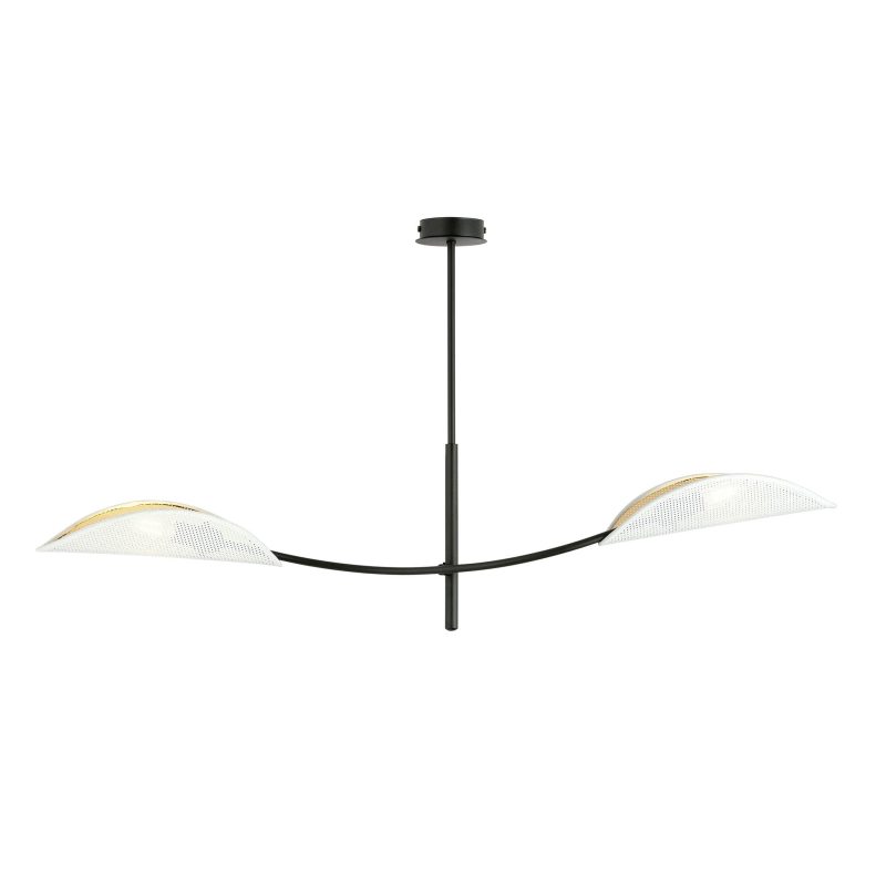 Emibig Lampada a sospensione bianca e dorata con 2 bracci curvi