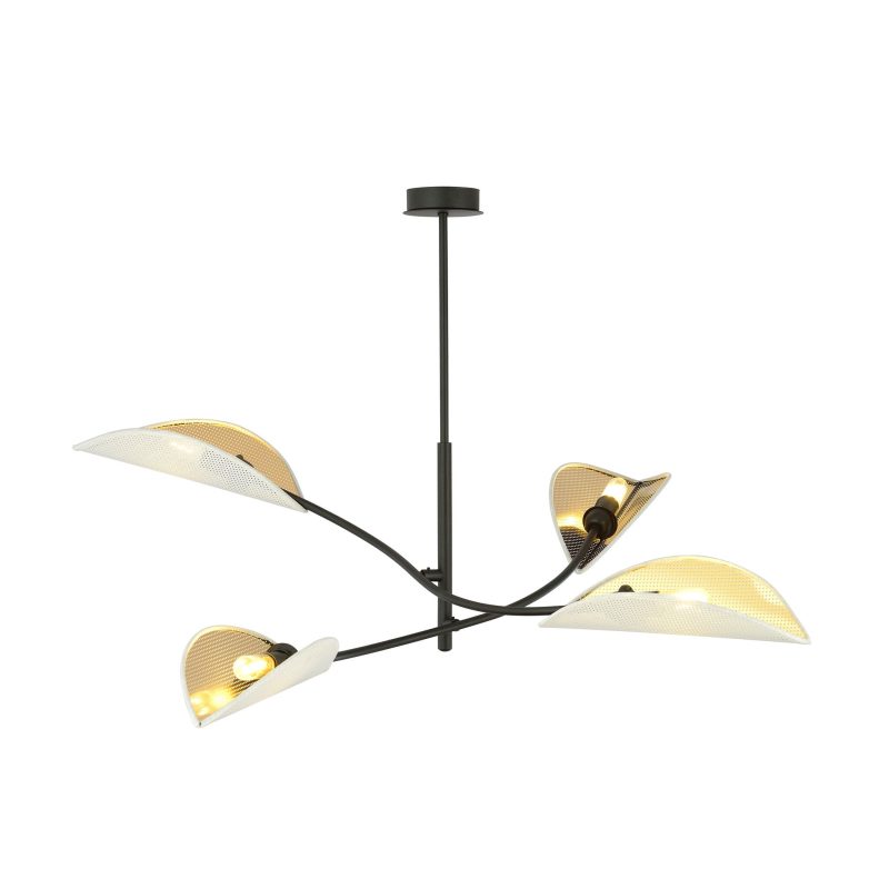 Emibig Lampada a sospensione bianca con oro e 4 bracci con foglie trasparenti