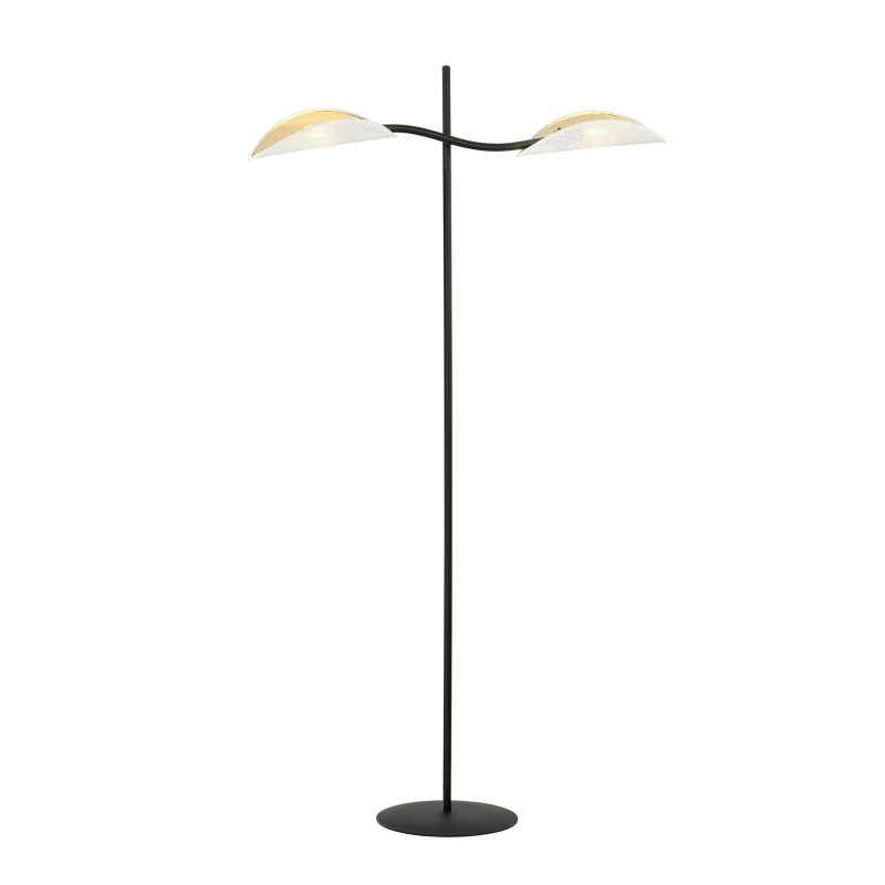 Emibig Lampada da terra bianca e dorata con effetto foglia cadente