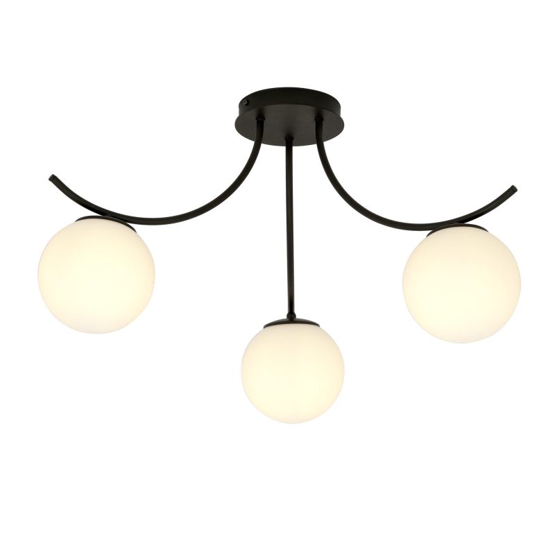 Emibig Lampada da soffitto Copenaghen nera con 3 sfere di vetro bianco