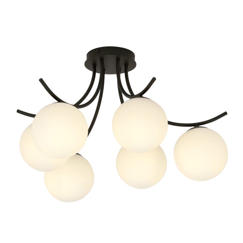 Emibig Copenhague noir avec 6 ampoules blanches en verre E14