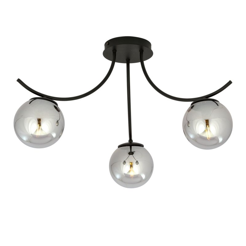 Emibig Lampada da soffitto Copenaghen nera con 3 sfere in vetro fumé