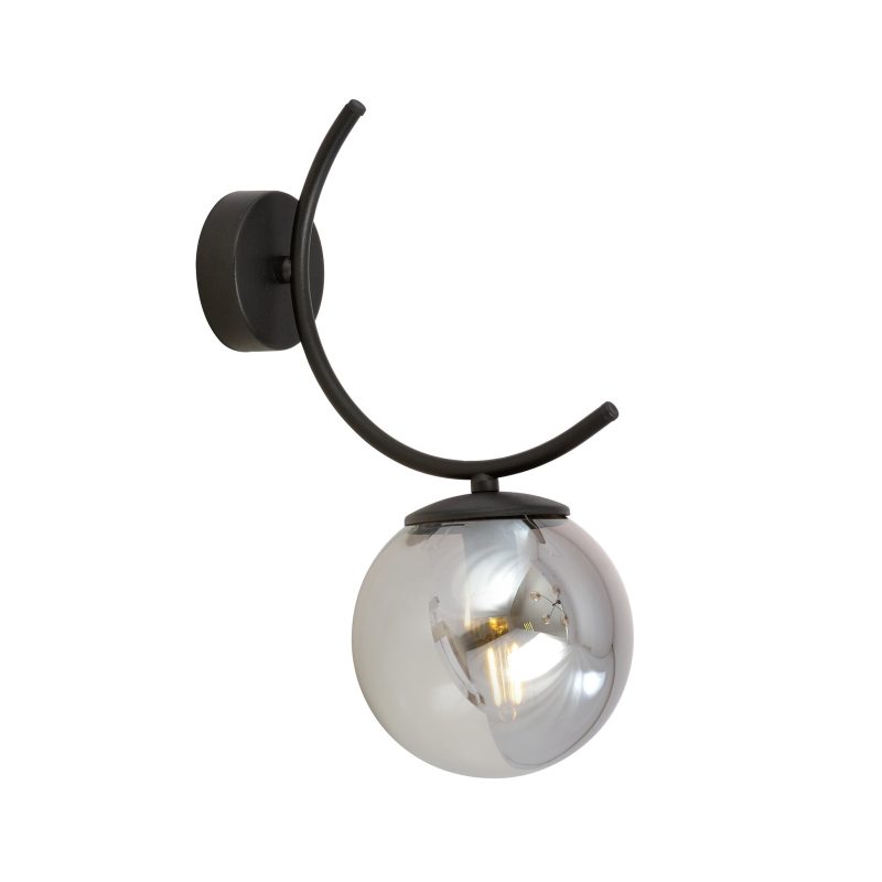 Emibig Applique murale nera Copenaghen con 1 vetro di lampadina fumé E14