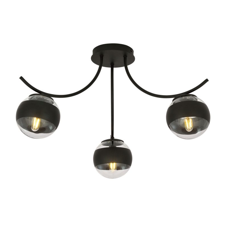Emibig Lampada da soffitto nera Copenaghen con 3 sfere di vetro striate