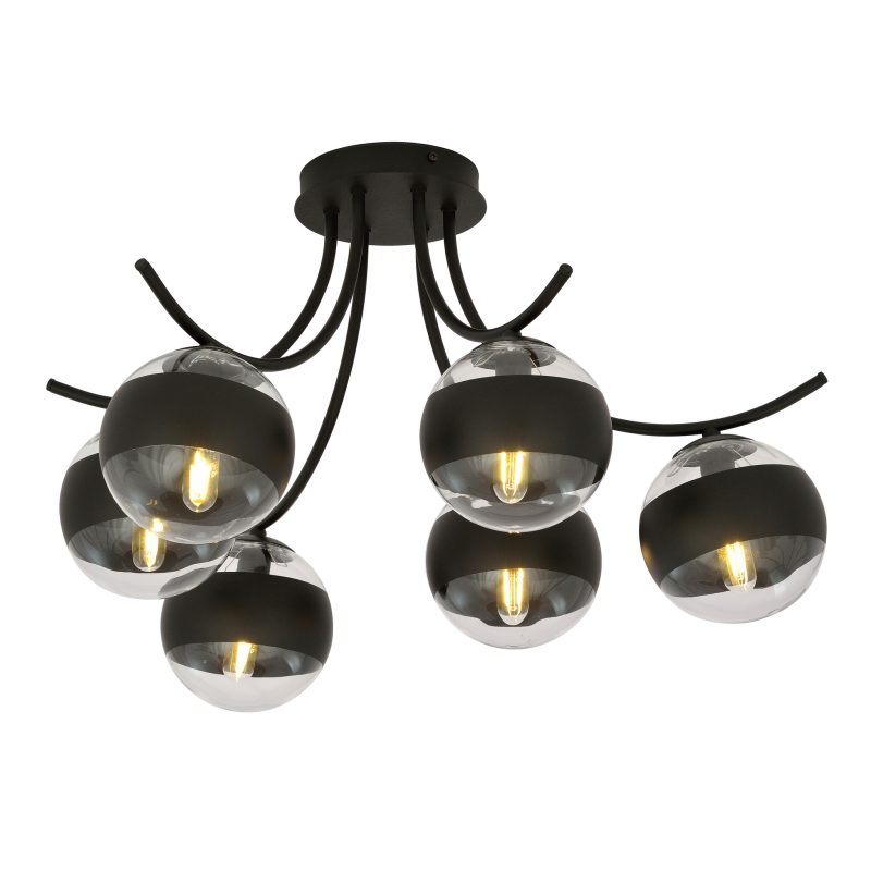 Emibig Lampada da soffitto nera a 6 luci Copenaghen con lampadine in vetro a righe E14