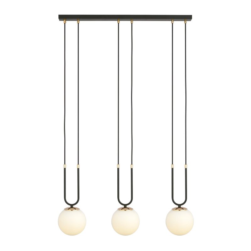 Emibig Aarhus 3 lamp E14 lampada a sospensione lunga nera e opale 70 cm di larghezza