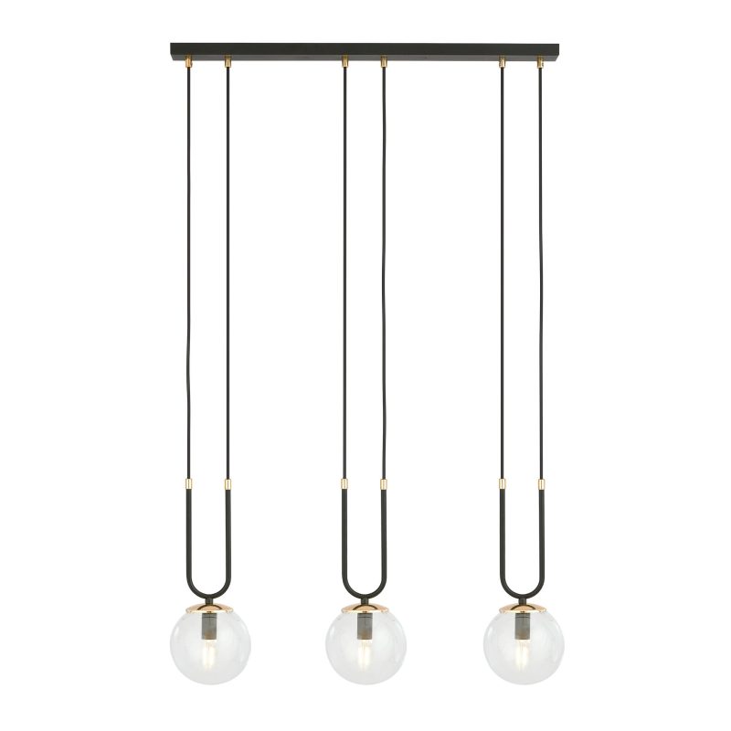 Emibig Aarhus 3 lampada nera con vetro trasparente E14 lampada a sospensione lunga 70 cm di larghezza