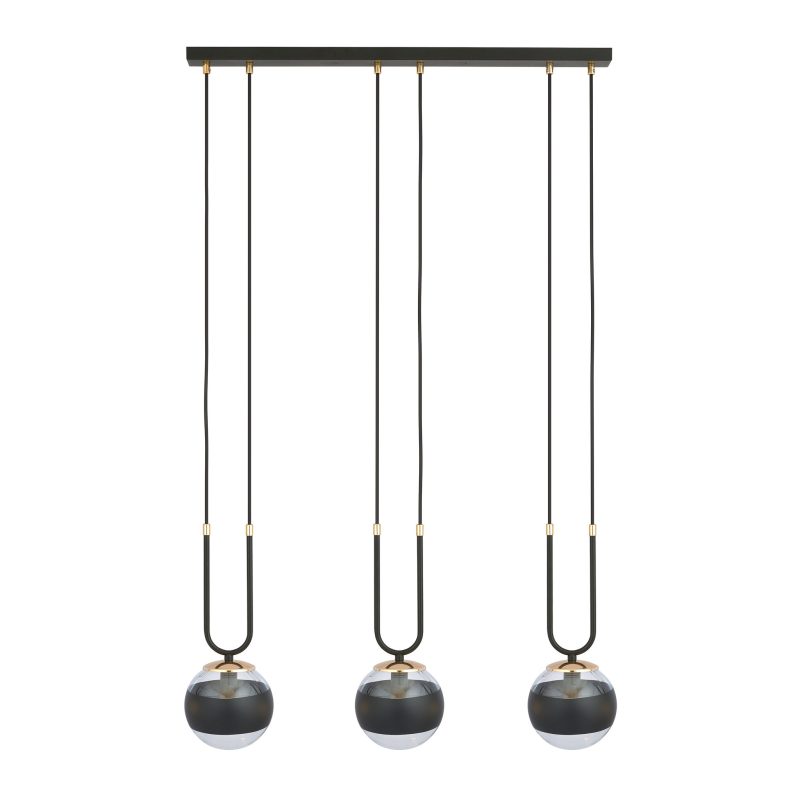 Emibig Aarhus 3 lampe noire avec verre rayé E14 lampe suspendue longue 70 cm de large