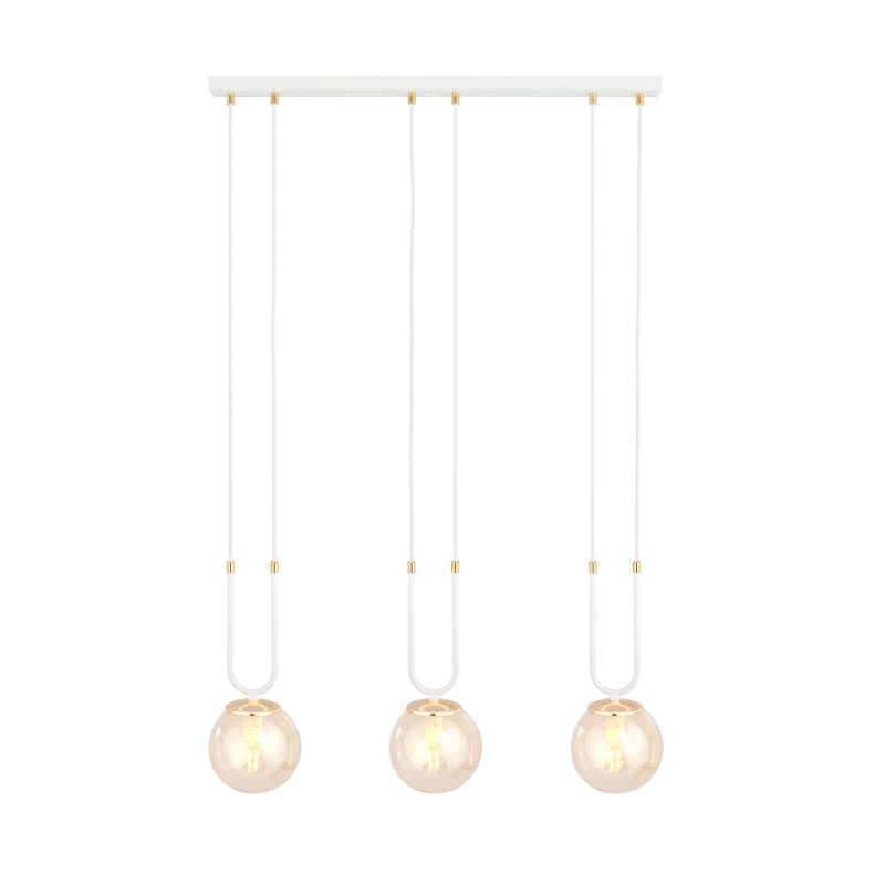 Emibig Aarhus witte 3 lamp hanglamp met amber glas E14 70 cm breedte