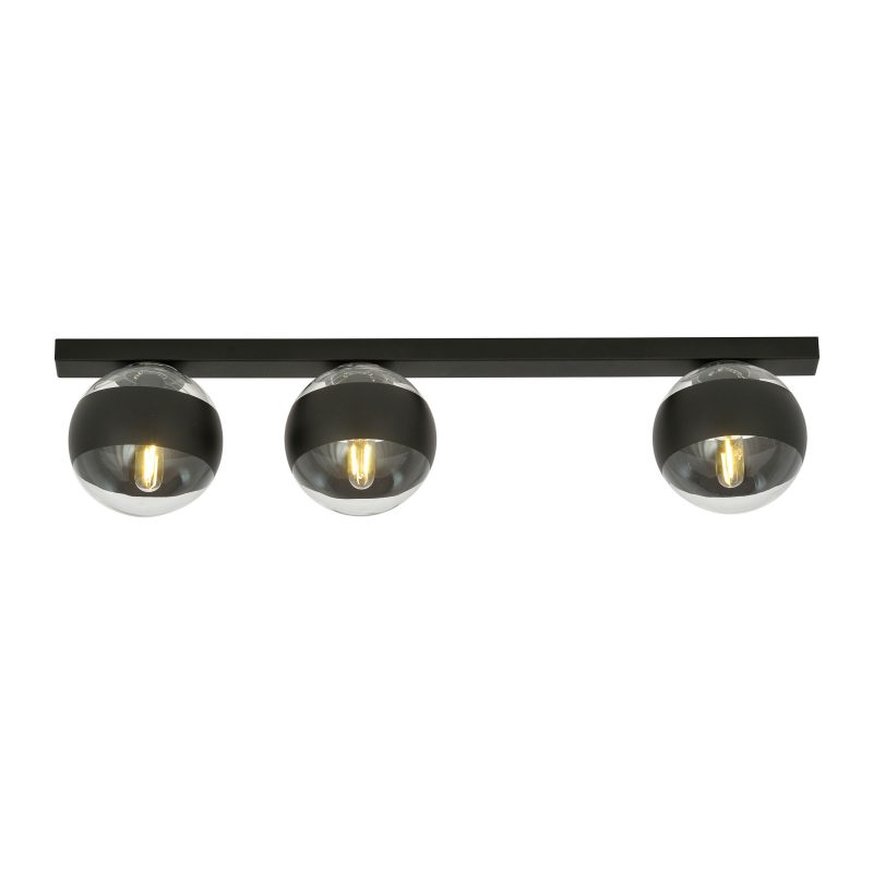 Emibig Lampada da soffitto nera lunga Aalborg con 3 lampadine striate trasparenti E14