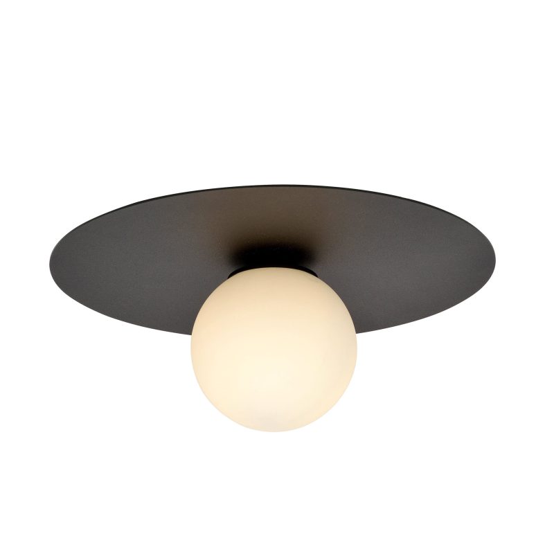 Emibig Lampada da soffitto Esbjerg nera con bulbo in vetro opale bianco E14