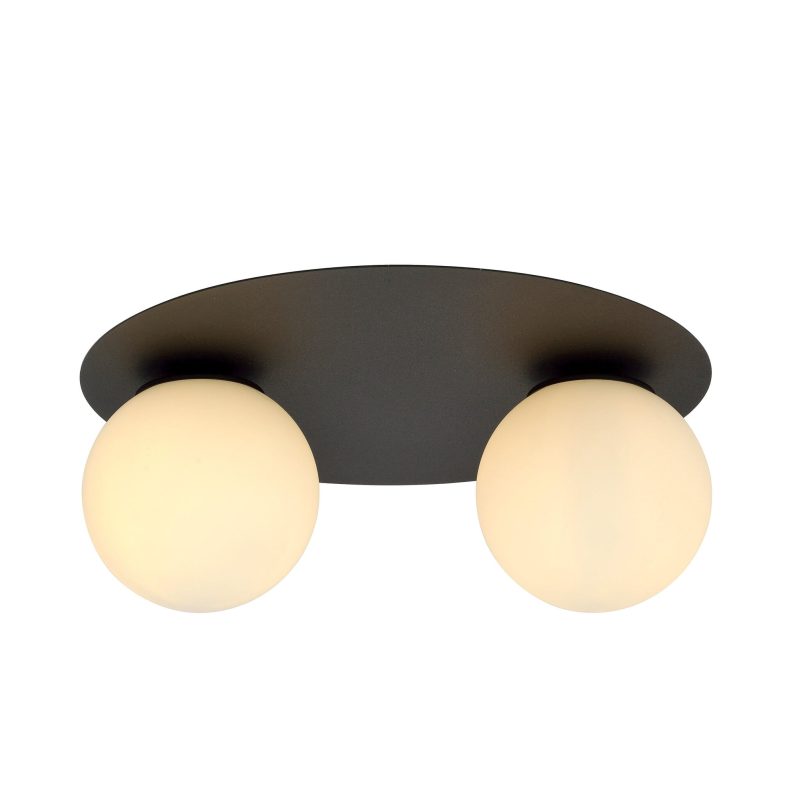 Emibig Lampada da soffitto doppia Esbjerg nera con 2 lampadine in vetro opale bianco E14