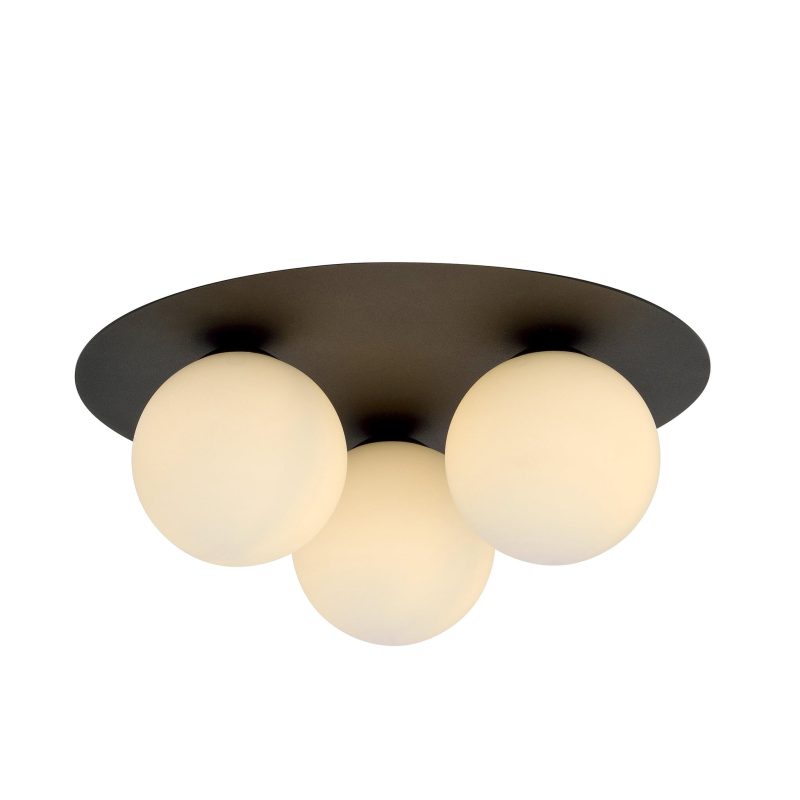Emibig Lampada da soffitto tripla Esbjerg nera con 3 lampadine in vetro opale bianco E14