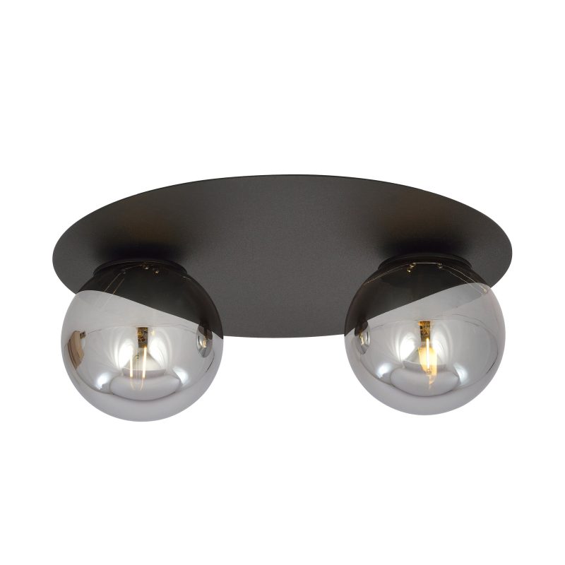 Emibig Esbjerg schwarze Doppel-Deckenleuchte mit 2 Rauchlampen E14