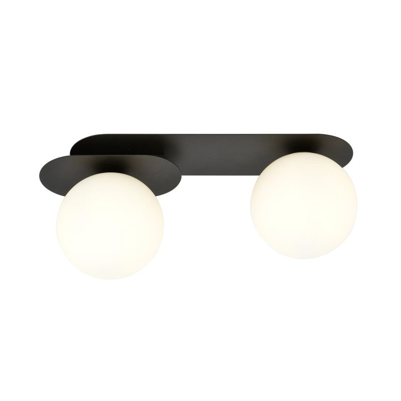 Emibig Randers doppelte ovale Deckenleuchte schwarz mit 2 weißen Glasbirnen E14